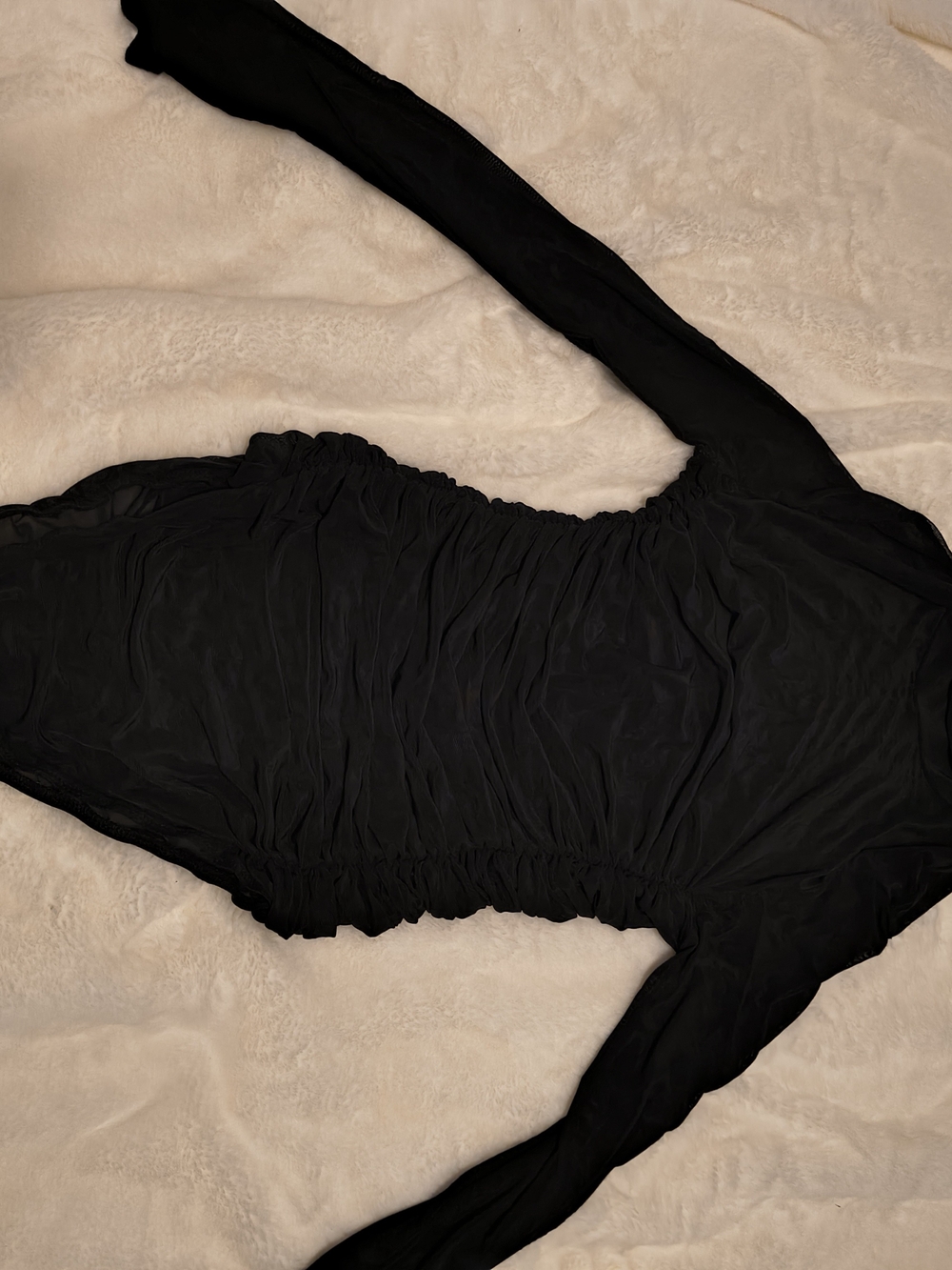 SHEIN Black Long Sleeve Ruched Chemise